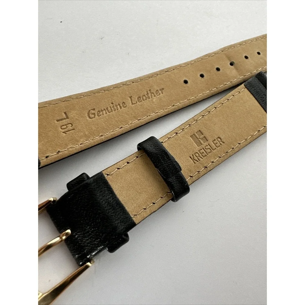 Kreisler 19mm Black Genuine Leather Watch Strap Band Gold Tone Buckle 19L